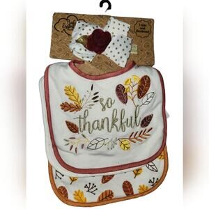 Baby Essentials 3 Piece Bibs and Headband Set So Thankful‎ Thanksgiving Autumn